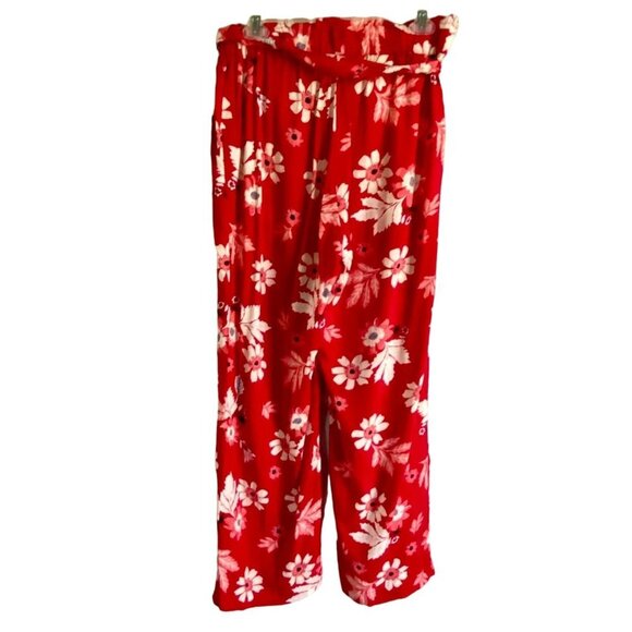 Purple & More Red Floral Print Wide Leg Pants with Pockets Women's Medium NEW - Picture 4 of 6
